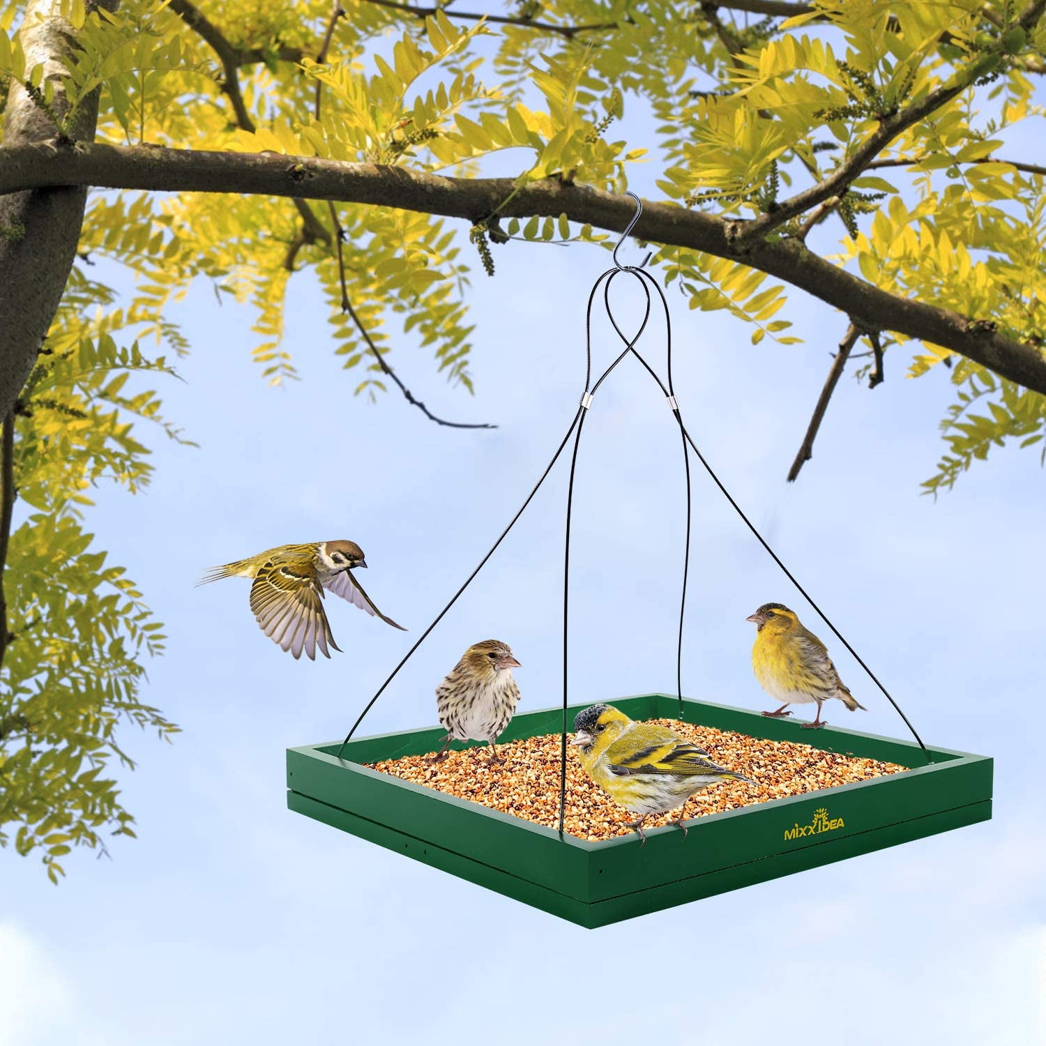 Hanging Wooden Bird Feeder Tray for Gardens