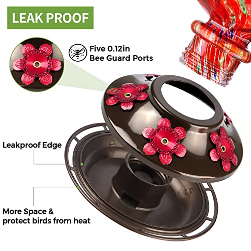 BOLITE 22 oz Hand Blown Glass Hummingbird Feeder