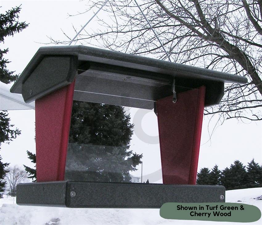 Large Hanging Bird Feeder in Turf Green & Cherry