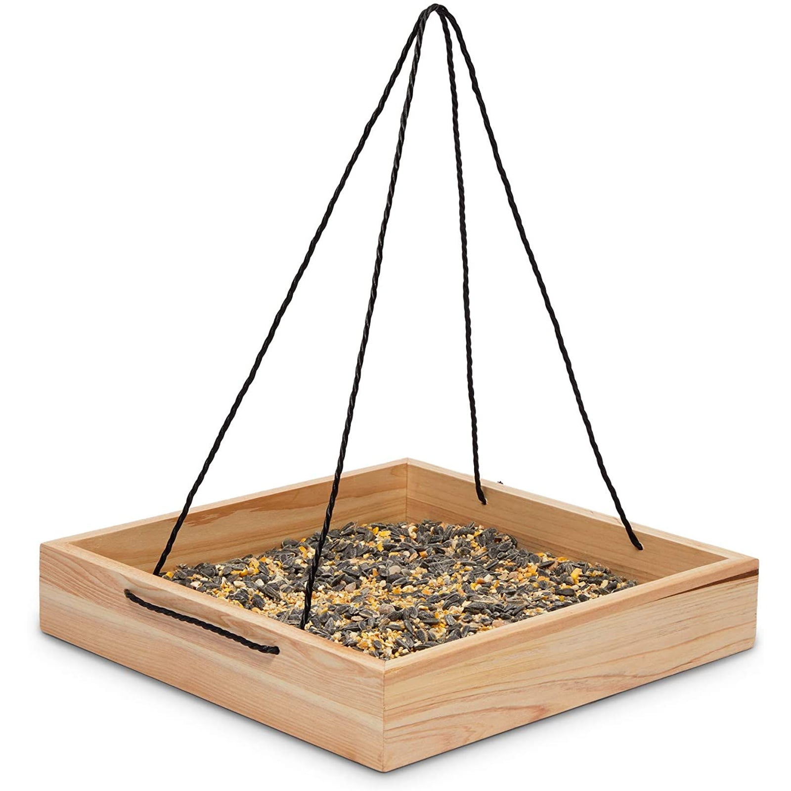 Hanging Wooden Bird Feeder with Metal Mesh Tray
