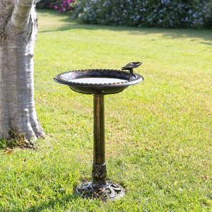 27" Outdoor Vintage Birdbath with Statue Decor