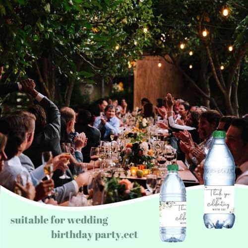 100 Wedding Water Bottle Labels with Floral Design