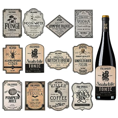 36 Halloween Wine Bottle Labels - Vintage Stickers