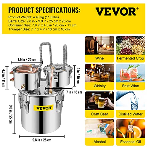 VEVOR 3 Gallon Stainless Steel Alcohol Distiller Kit