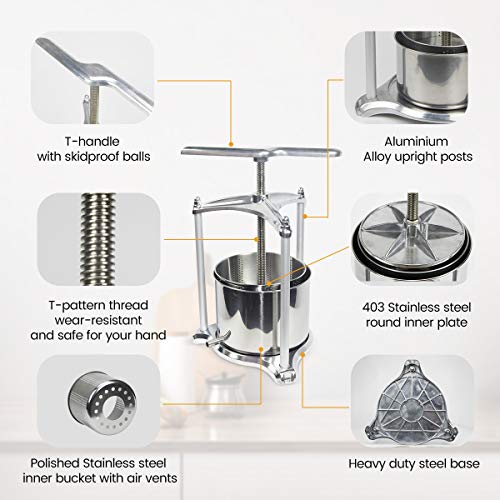 EJWOX 1.6 Gallon Aluminum Fruit and Wine Press