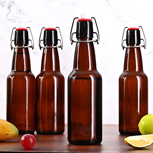 Amber Beer Bottles with Flip Caps, 10 Pack