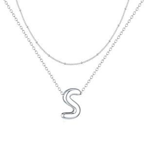 Personalized Silver Bubble Letter Initial Necklace