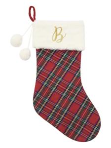 Personalized Classic Plaid Christmas Stockings with Pom Poms