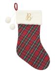 Personalized Classic Plaid Christmas Stockings with Pom Poms