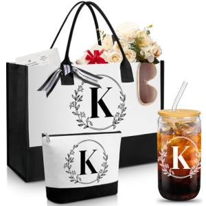 Personalized Monogrammed Tote Bag with Straws