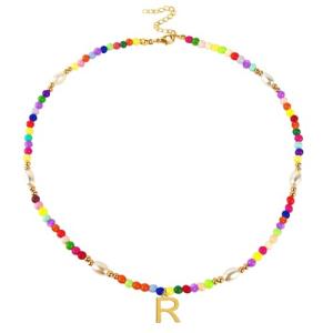 Personalized Beaded Initial Necklace with Pearls