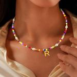 Personalized Beaded Initial Necklace with Pearls