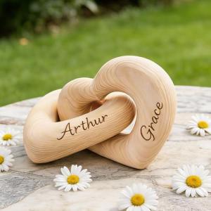Personalized Wooden Heart Sculpture for Couples