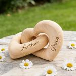 Personalized Wooden Heart Sculpture for Couples