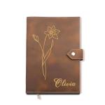 Personalized Leather Journal with Birth Month Flower