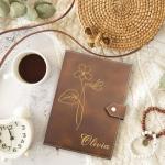 Personalized Leather Journal with Birth Month Flower