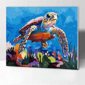 KOMI Turtle Paint by Numbers Kit for Adults with Frame, Adults Kids Paint by Number Kits on Framed Canvas Kids Painting by Number Art Craft Kit for Home Decor, Sea Turtle 12x16inch