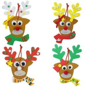 4E's Novelty Reindeer Christmas Ornament Craft for Kids (12 Pack) Updated Edition - Foam Bulk Arts and Crafts Kit for Kids Toddlers 4-8 DIY Craft Party Favor Activity Project