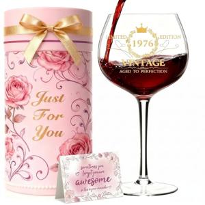 DeeCoo 50TH Birthday Gifts for Women, Vintage 1976 Engraved 16 oz Wine Glass, 50 Year Old Birthday Decorations, Funny Birthday Gift Idea for Her, Friends, Daughter, Sister, Mom - Turning 50 Present