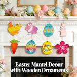 Easter Wood Painting Craft Kit, 40Pcs DIY Easter Wooden Ornaments, Unfinished Bunny, Egg, Flower and Hen Cutouts, Paint Your Own Hanging Decorations for Easter Tree, Home, Mantle, Party Favors