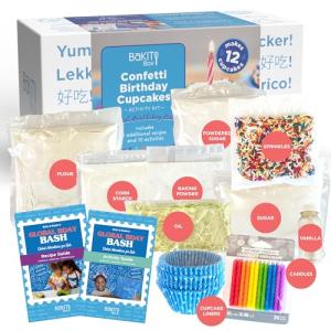BāKIT Box Confetti Cupcakes Birthday Kit for Kids – Global Celebration Baking Kit – Cupcake Liners & Candles Included – STEM Birthday Activities – Ages 5–13