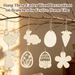 Easter Wood Painting Craft Kit, 40Pcs DIY Easter Wooden Ornaments, Unfinished Bunny, Egg, Flower and Hen Cutouts, Paint Your Own Hanging Decorations for Easter Tree, Home, Mantle, Party Favors