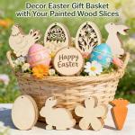 Easter Wood Painting Craft Kit, 40Pcs DIY Easter Wooden Ornaments, Unfinished Bunny, Egg, Flower and Hen Cutouts, Paint Your Own Hanging Decorations for Easter Tree, Home, Mantle, Party Favors