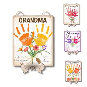 Personalized Baby Handprint Flowers Hanging Sign