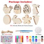 Easter Wood Painting Craft Kit, 40Pcs DIY Easter Wooden Ornaments, Unfinished Bunny, Egg, Flower and Hen Cutouts, Paint Your Own Hanging Decorations for Easter Tree, Home, Mantle, Party Favors