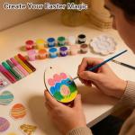 Easter Wood Painting Craft Kit, 40Pcs DIY Easter Wooden Ornaments, Unfinished Bunny, Egg, Flower and Hen Cutouts, Paint Your Own Hanging Decorations for Easter Tree, Home, Mantle, Party Favors