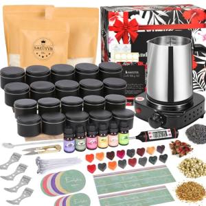SAEUYVB Candle Making Kit, Candle Making Kit for Adults - DIY Starter Soy Candle Making Supplies-Including Soy Wax,Electric Stove,Melting Pot,Candle Wicks,Rich Scents,Stickers,Etc