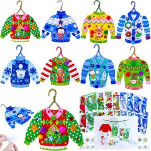 Winlyn 24 Sets Christmas Craft Kits Winter Kids Crafts DIY Ugly Sweater Ornaments Decorations Art Set Holiday Foam Stickers Arts and Crafts for Kids Home Classroom Activities Party Favors