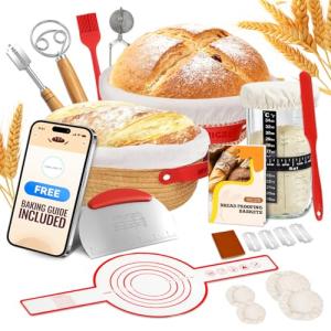 Sourdough Starter Kit, Sourdough Bread Baking Supplies, Sourdough Kit Home and Kitchen, Sourdough Bread Basket, Sourdough Starter Jar,Sour Dough Kit Tools,Bread Proofing Basket, Sourdough Jar
