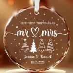 Fastpeace Personalized Mr & Mrs Glass Ornament 2026 – First Christmas Married Gift for Couple – Custom Wedding Ornament with Name & Date – Crystal Keepsake for Newlyweds