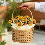 Qubist Personalized Handmade Crochet Rose Flower Blanket Bouquet – Custom Name Gift for Mother's Day, Valentine’s Day, Mom or Girlfriend（Sunflowers）