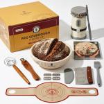 Sourdough Starter Kit with Banneton Bread Proofing Basket and 39oz Sourdough Starter Jar, Sapele Mahogany Sourdough Tools, Bread Making Kit for Beginners, Sourdough Bread Baking Supplies