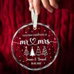 Fastpeace Personalized Mr & Mrs Glass Ornament 2026 – First Christmas Married Gift for Couple – Custom Wedding Ornament with Name & Date – Crystal Keepsake for Newlyweds