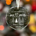 Fastpeace Personalized Mr & Mrs Glass Ornament 2026 – First Christmas Married Gift for Couple – Custom Wedding Ornament with Name & Date – Crystal Keepsake for Newlyweds
