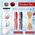 Landical 180 Piece DIY Christmas Snowman Wooden Bead Crafts Christmas DIY Ornaments Red Black Buffalo Plaid Wood Round Bead Xmas Print Wooden Beads with Twine Scarf for Crafts