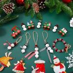 Landical 180 Piece DIY Christmas Snowman Wooden Bead Crafts Christmas DIY Ornaments Red Black Buffalo Plaid Wood Round Bead Xmas Print Wooden Beads with Twine Scarf for Crafts