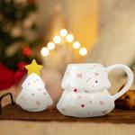 Didaey 1 Set Christmas Tree Mug with Lid Paint Your Own Mug Craft Kit with 6 Color Paints and Brush DIY Ceramic Christmas Coffee Mugs for Xmas Festive Holiday Gift
