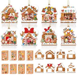 EASUTE 32 Pack Christmas Picture Frame Craft Kits - DIY Gingerbread House Photo Frame Hanging Ornaments for Xmas Tree Holiday Decorations, Classroom Activities & Home Art Projects