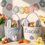 Personalized Embroidered Baby Easter Basket with Name, Custom Bunny Baskets Egg Hunt for Kids, Baby Easter Gift, Egg Hunt Basket for Kids, Boys, Girls A3
