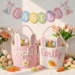 Personalized Embroidered Baby Easter Basket with Name, Custom Bunny Baskets Egg Hunt for Kids, Baby Easter Gift, Egg Hunt Basket for Kids, Boys, Girls A3
