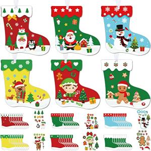 Containlol 48 Pcs Christmas Craft Kits for Kids Christmas Stockings Ornaments Kit Make Your Own Xmas Tree Craft DIY Stockings Cutouts for Holiday Farmhouse Decor Handcraft Supplies