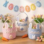 Personalized Embroidered Baby Easter Basket with Name, Custom Bunny Baskets Egg Hunt for Kids, Baby Easter Gift, Egg Hunt Basket for Kids, Boys, Girls A3