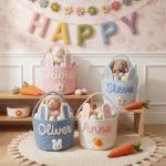 Personalized Embroidered Baby Easter Basket with Name, Custom Bunny Baskets Egg Hunt for Kids, Baby Easter Gift, Egg Hunt Basket for Kids, Boys, Girls A3