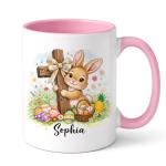 Personalized Easter Bunny Christian Cross Mug, Cute Bunny with Cross and Colorful Eggs Ceramic Coffee Mugs, Custom Religious Easter Gift for Boys Girls, Spring Mug for Children Family 11oz 15oz
