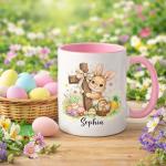 Personalized Easter Bunny Christian Cross Mug, Cute Bunny with Cross and Colorful Eggs Ceramic Coffee Mugs, Custom Religious Easter Gift for Boys Girls, Spring Mug for Children Family 11oz 15oz