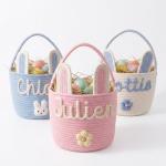 MBBEST Personalized Easter Bunny Basket - Custom 3D Name Cotton Rope Easter Bucket with Cute Ears & Plush Charm, Hand-Woven Easter Egg Hunt Bag, Unique Gift Storage for Kids Toddlers Boys Girls